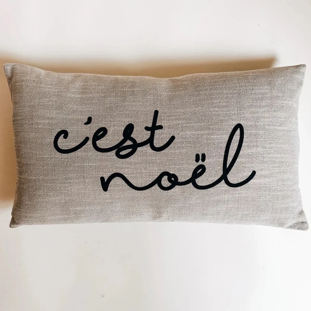 Holiday Pillow C'est Noel Printed Lumbar Pillow - Picture 2 of 3